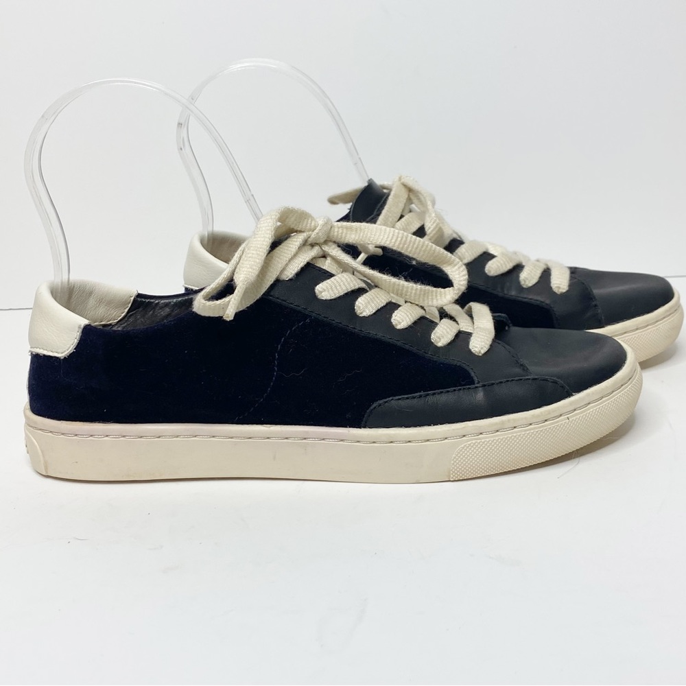 Soludos size 7.5 Ibiza Classic Lace up Sneaker Black Leather Velvet Cork